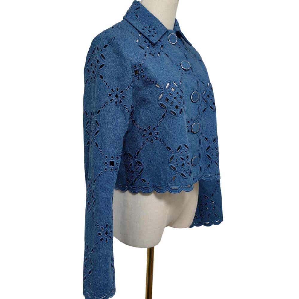 Veronica Beard Adelaide Eyelet Jacket Sea Glare Blue US 10 - Picture 8 of 13
